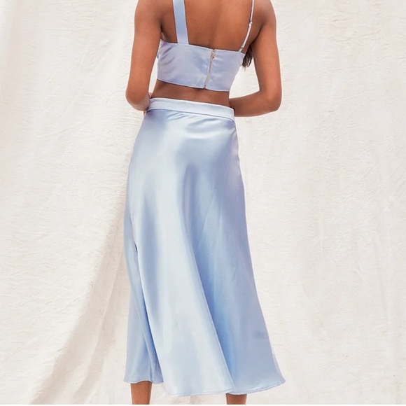 New Lulu's Forever a Flirt Light Blue Satin Two-Piece Midi Dress - Picture 5 of 10